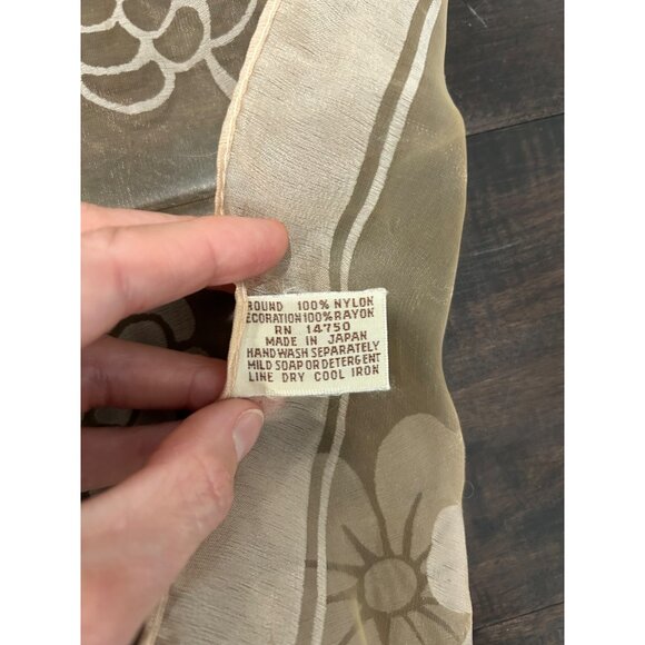 Vintage Japanese Floral Sheer Nylon Scarf 23 3/4" Square - Picture 3 of 6
